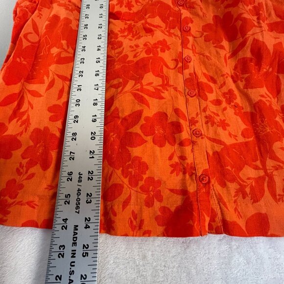 Charter Club Luxury Womens Orange Floral Linen-Blend Button-Front Blouse XL NWOT - Picture 7 of 9
